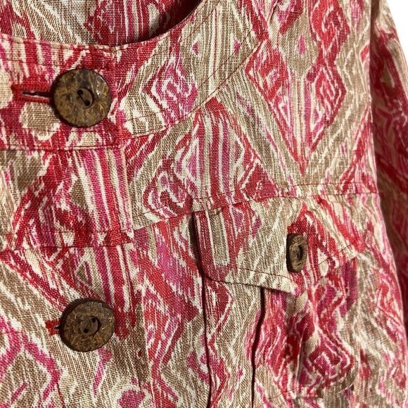 Charter Club Linen Aztec Button Front 3/4 Sleeve Casual Jacket Pink Tan Size 16 - Picture 3 of 7
